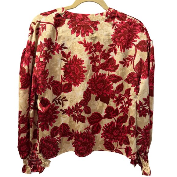 Cupid Red & Cream Floral Long Sleeve Blouse Sz M blouse. NWOT - Picture 11 of 12